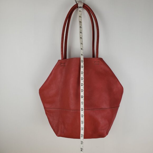 J Jill Coral Leather Tote Bag Purse Removable Pocket Hexagonal Unlined - Picture 3 of 13